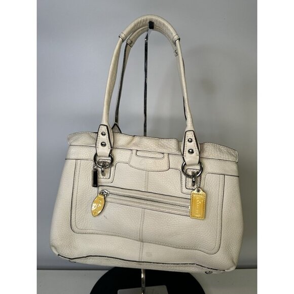 COACH F14686 Penelope Cream White Pebbled Leather Double Handle Shoulder Purse - Picture 1 of 9